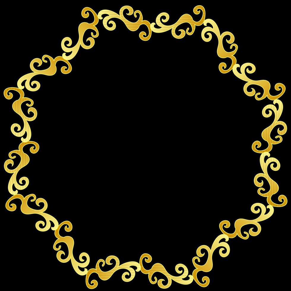 Golden patterned round frame on black background vector