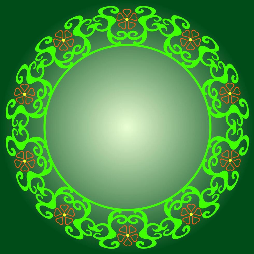 Round beautiful frame with floral design on green background vector