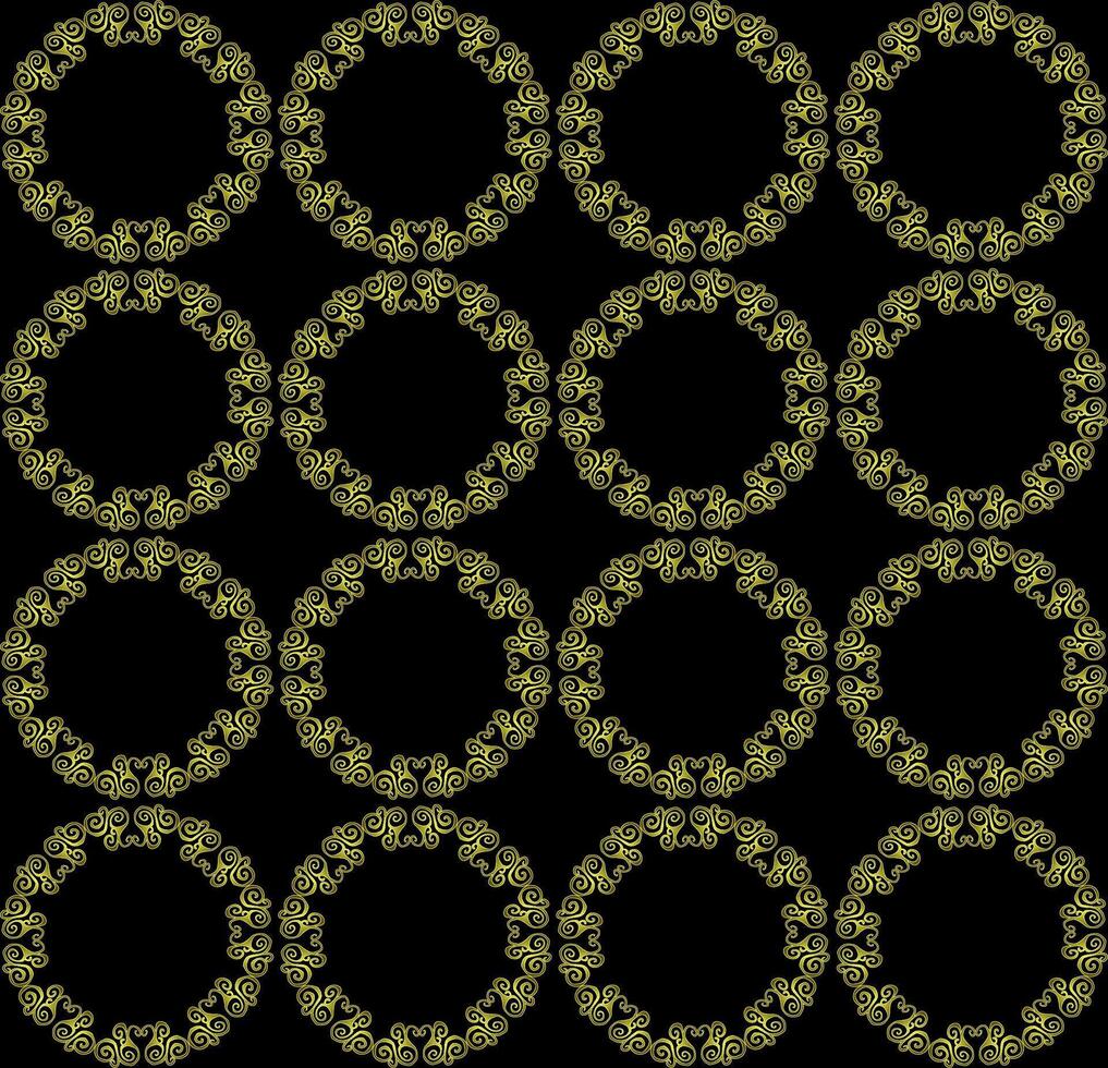 Seamless texture in the form of golden abstract round patterns on a black background vector