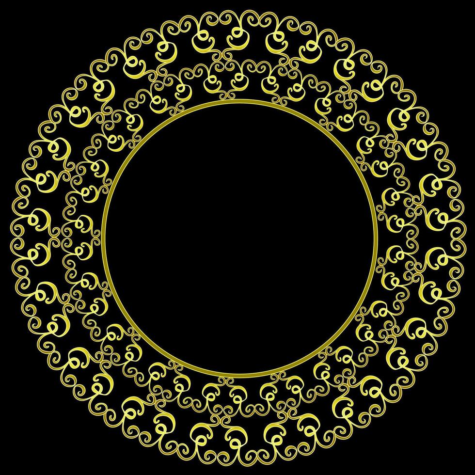 Golden round frame with beautiful abstract pattern on black background vector
