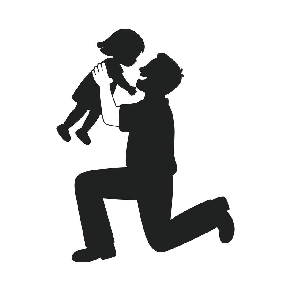 Father and Daughter Silhouette, Father's Day, Father playfully lifting daughter into the air, illustration silhouette vector