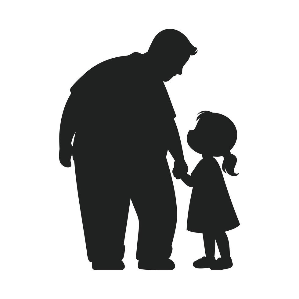 Father and Daughter Silhouette, Fathers Day, Fat father daughter holding hands, walking together illustration silhouette vector
