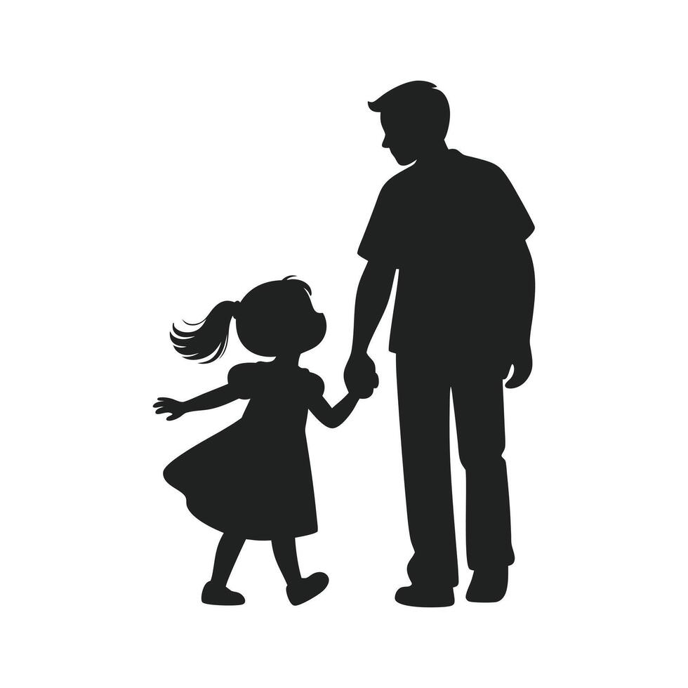 Father and Daughter Silhouette, Fathers Day, father daughter holding hands, walking forward together illustration silhouette vector