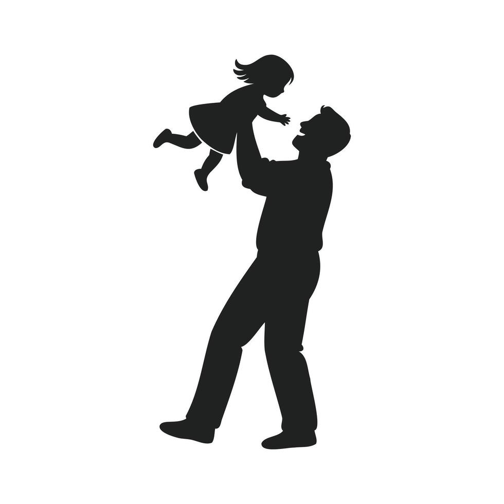 Father and Daughter Silhouette, Father's Day, Father playfully joyfully lifting daughter into the air, illustration silhouette vector