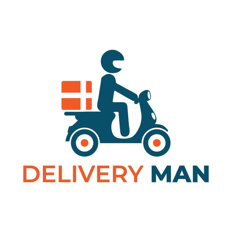 Delivery Man, Shipping Service Company Logo, Rider Icon with Parcel on Scooter, Icon illustration. vector