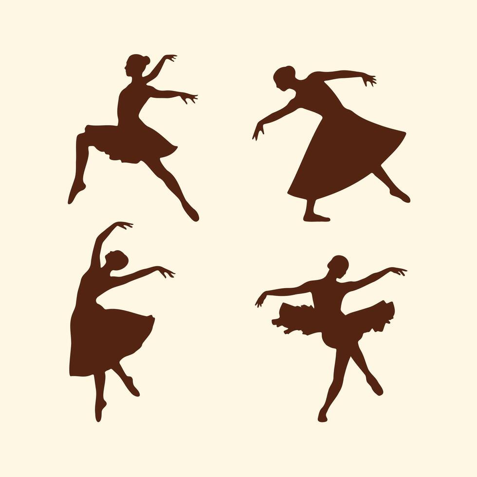 Dancer Silhouette, Ballet Dancers, Ballerina in Graceful Artistic Movements Poses, Elegant performance Icon Set. vector