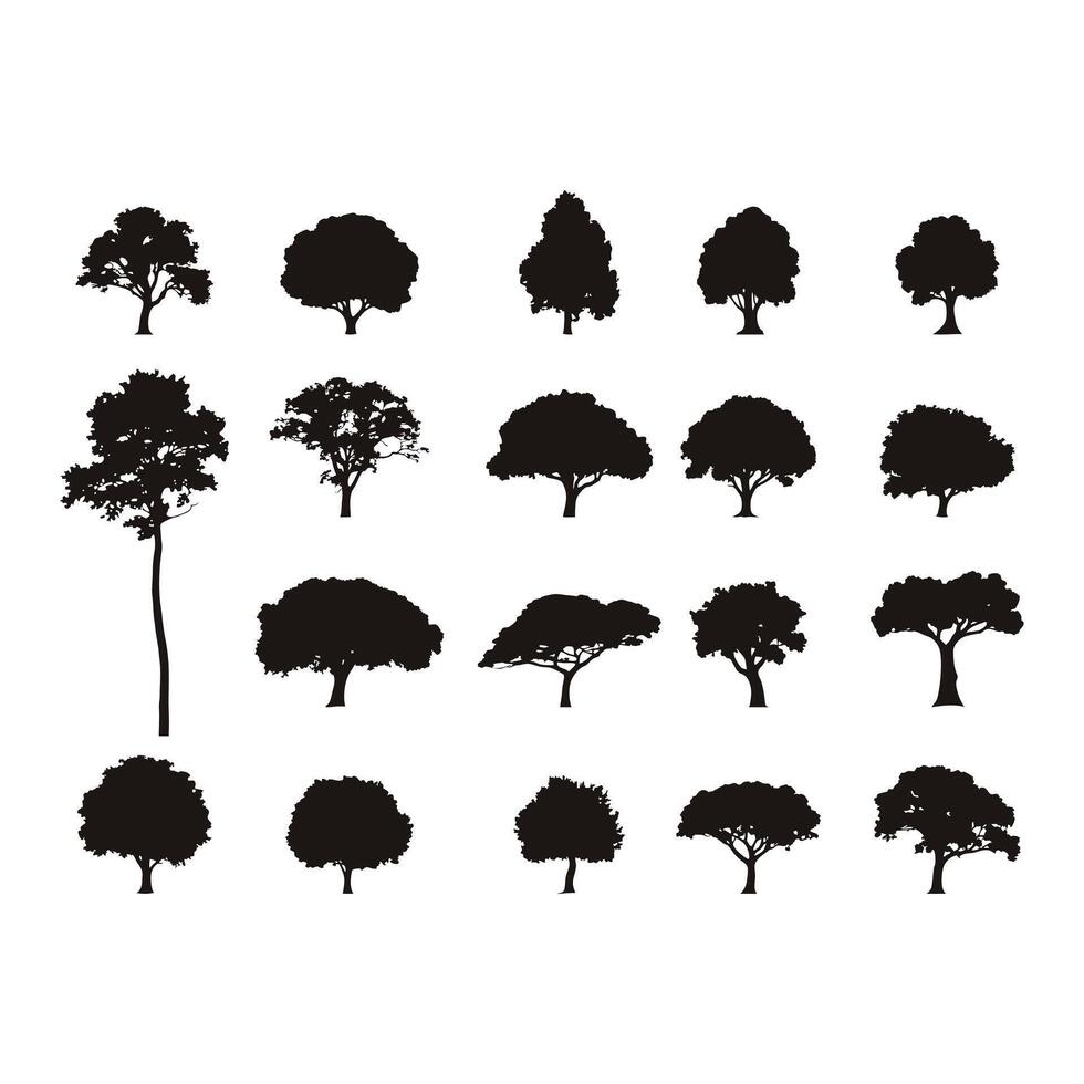 Trees Silhouette Icon, Various types of Shapes and Sizes Trees with leaves Illustration Clip Art. vector