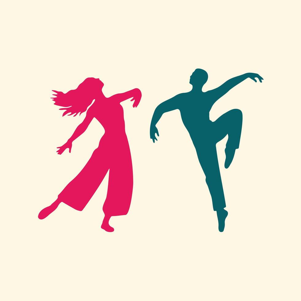 Couple Dance Silhouette, Male and Female Ballet Dancers in Elegant Artistic Poses, Graceful ballerina performance Silhouette Icon vector