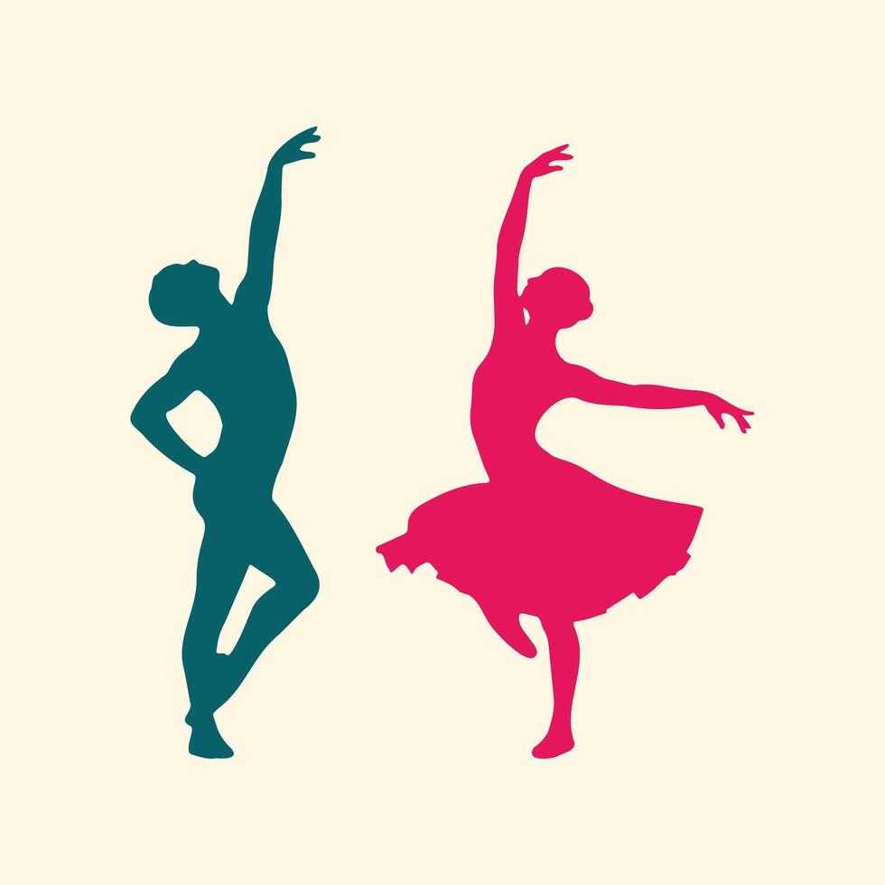 Couple Dance Silhouette, Male and Female Ballet Dancers in Elegant Artistic Poses, Graceful ballerina performance Silhouette vector