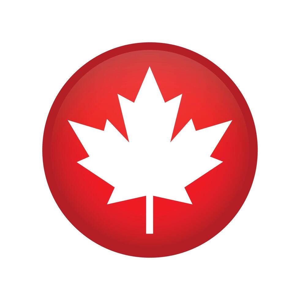 Maple Leaf, Canada Flag Button, 3d Badge, Red Canadian Maple Leaf Circle Button Sticker Circular Icon. vector