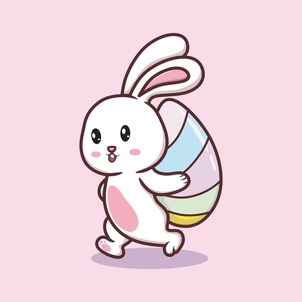 A cute cartoon of a bunny holding a large colorful Easter egg vector