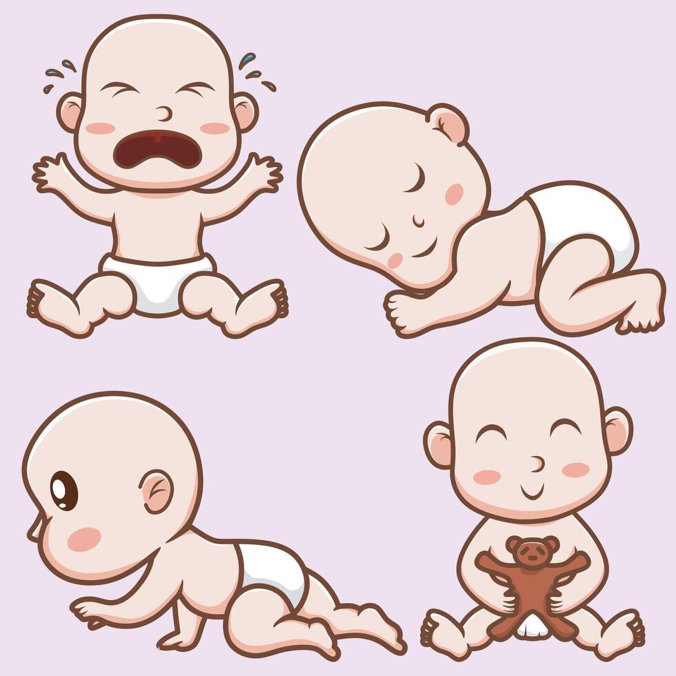 Cute baby in various adorable expressions and activities. illustration vector