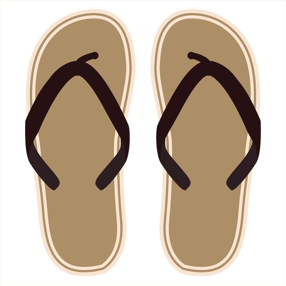 Flip flops brown summer beach for resort. Pair of shoes for leisure. vector