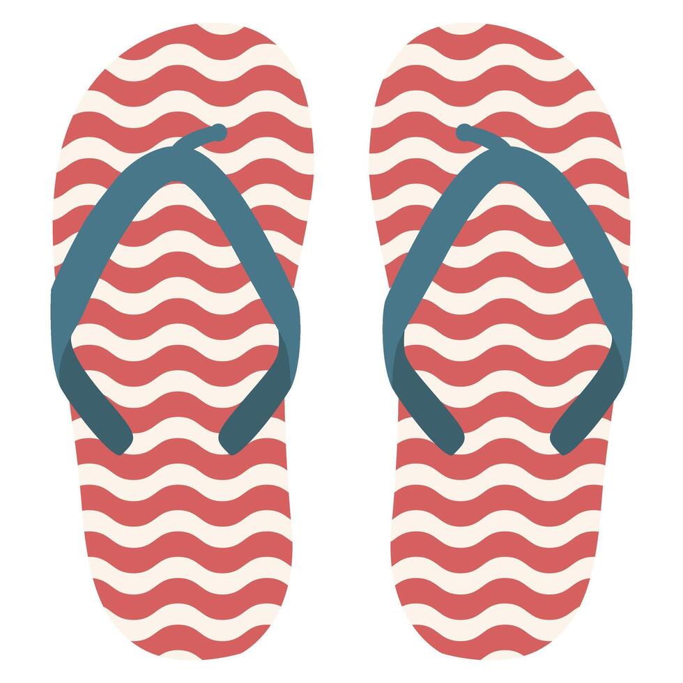 Flip flops with wavy stripe simple summer beach for resort. Pair of shoes for leisure. vector