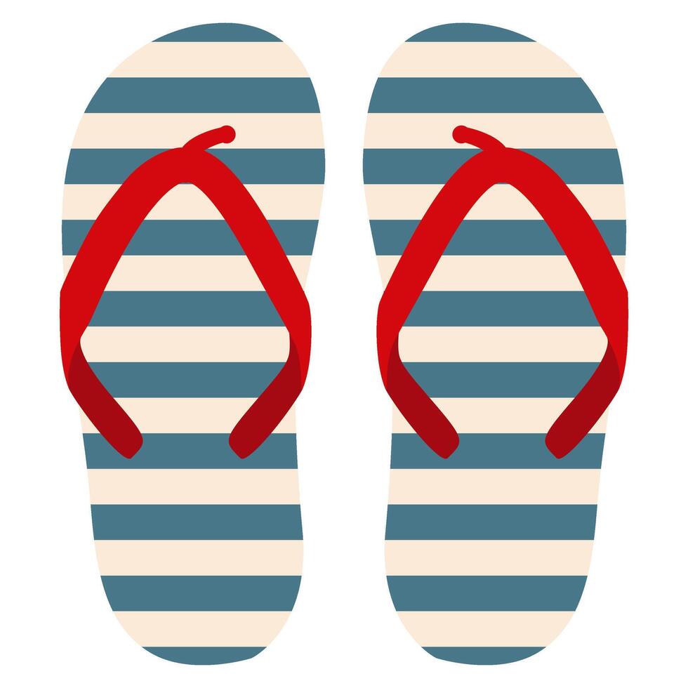 Flip flops striped with red top simple summer beach for resort. Pair of shoes for leisure. vector
