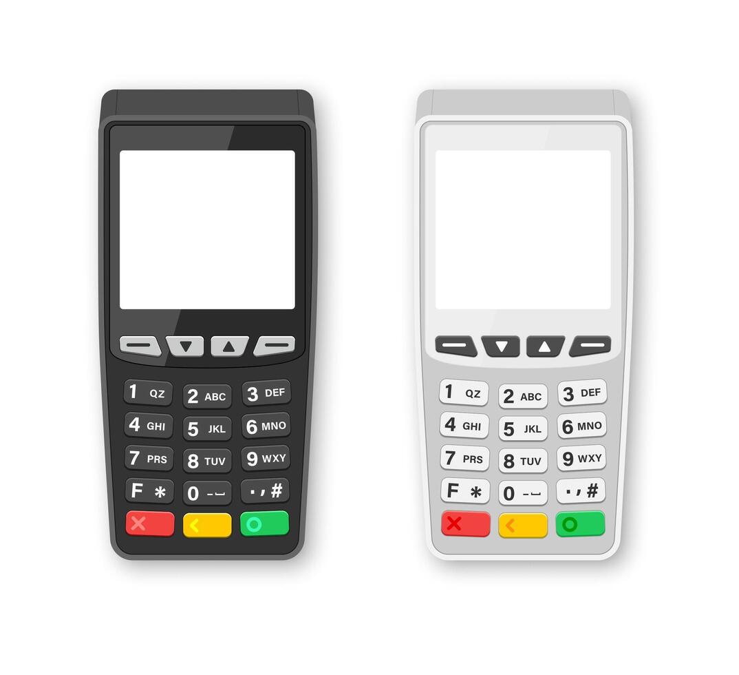 Bank terminal for payment purchase in store. Device for processing payments e-commerce. vector
