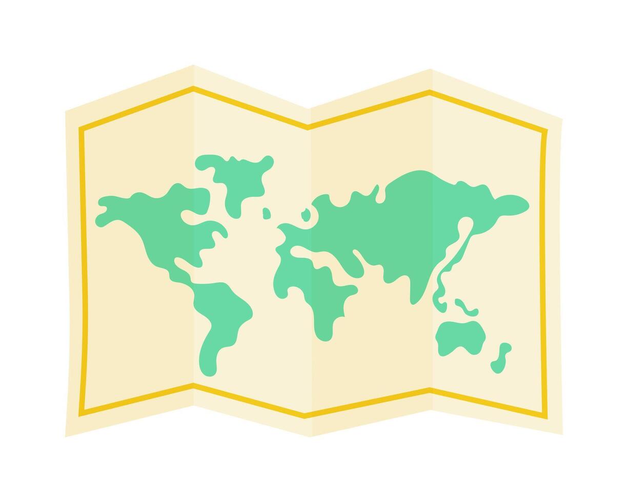 World map illustration showing landmasses in green with a light yellow background for navigation vector