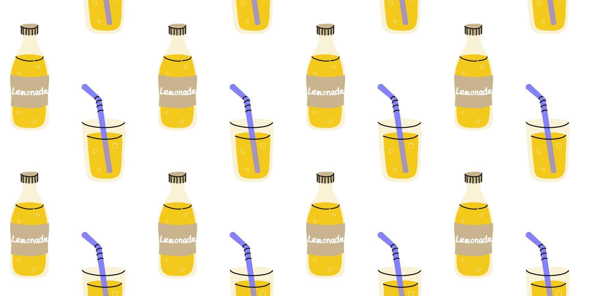 Refreshing lemonade pattern with bottles and glasses ideal for summer-themed designs vector