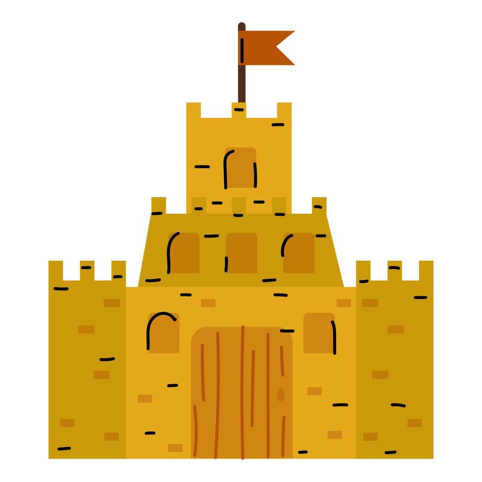 Colorful sandcastle with a flag on the beach during a sunny day vector