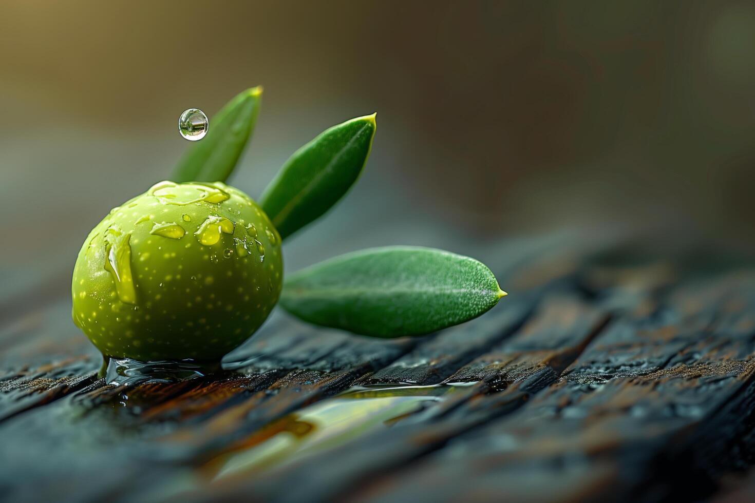 A green olive with water droplets on it photo