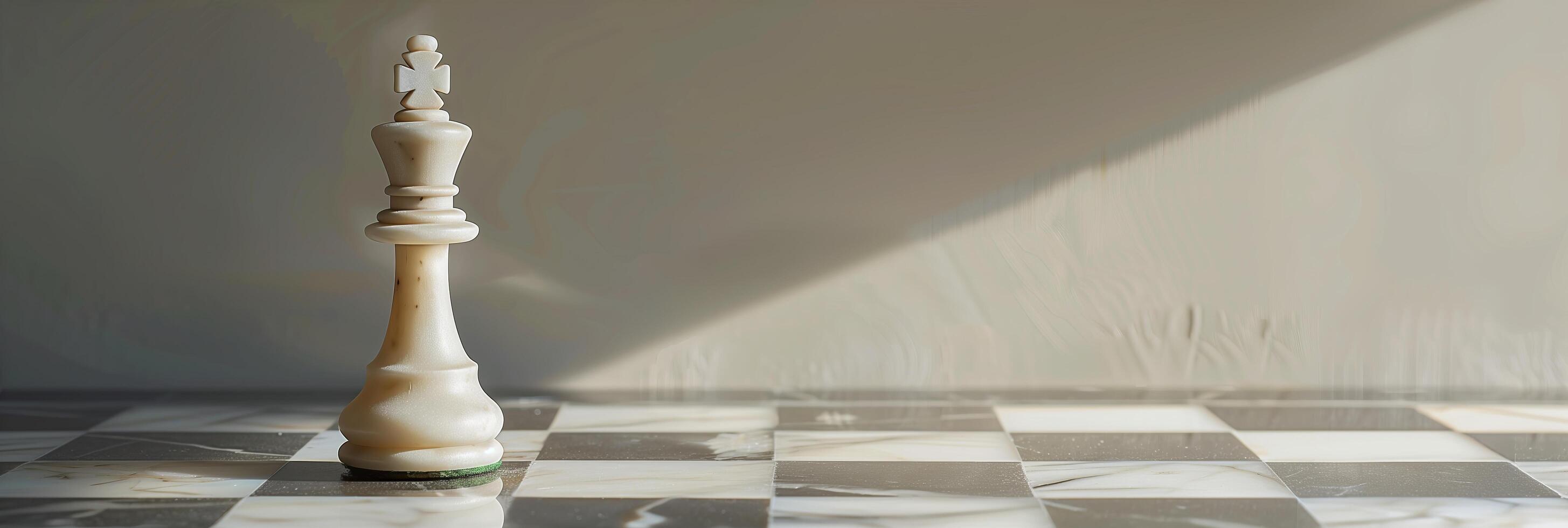 A white chess piece on a checkered floor photo
