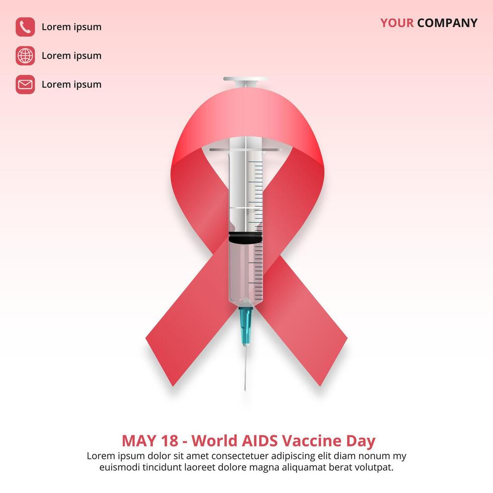 World AIDS Vaccine Day design with a ribbon and injection vector
