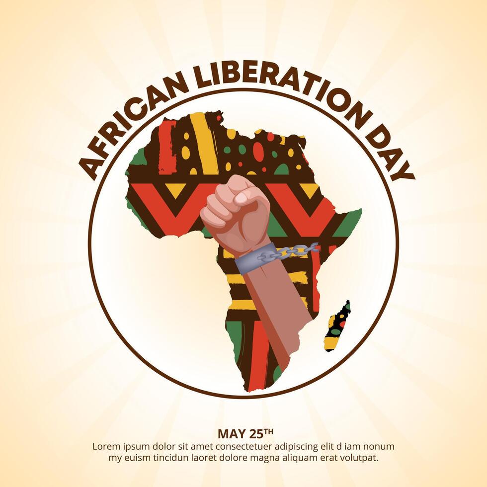 African Liberation Day design with African pattern in a map and a raised fist vector