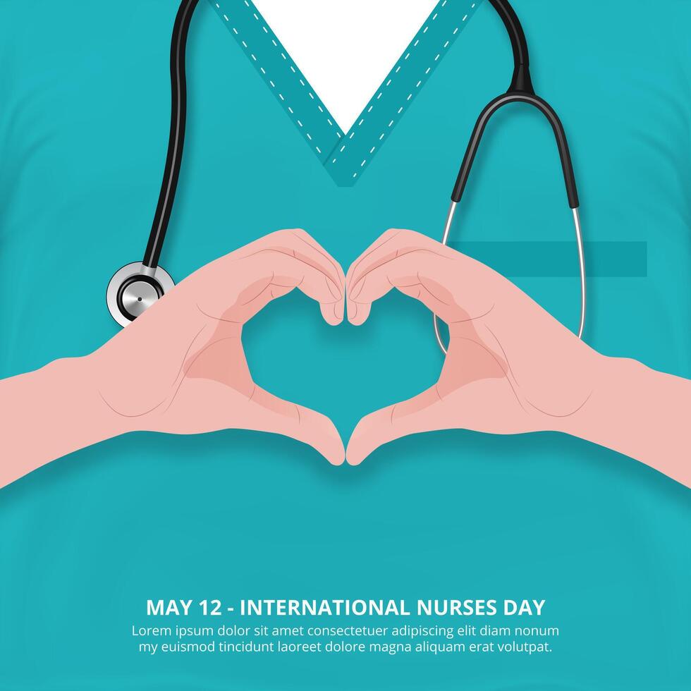 International Nurses Day design with a nurse and love shaped hands vector