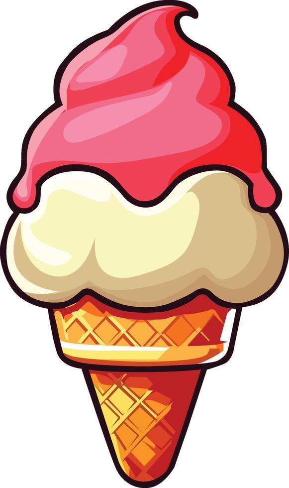 vanilla strawberry ice cream cone vector