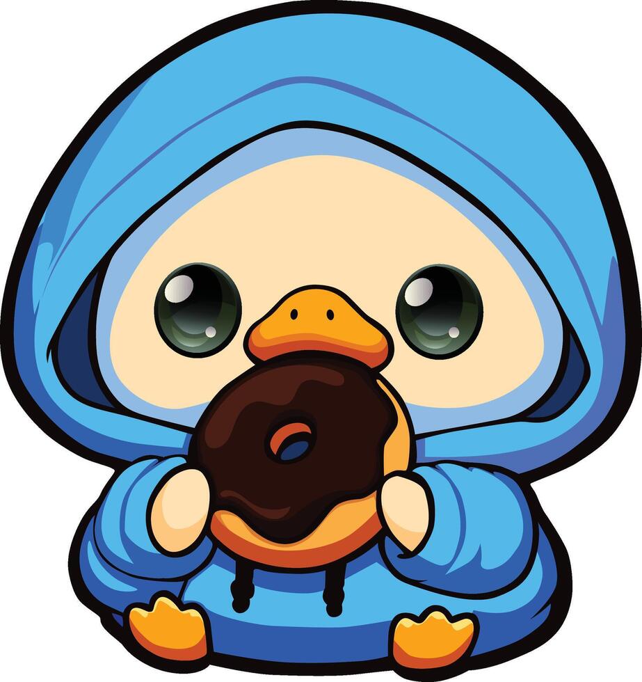 duck with hoodie eating donut vector