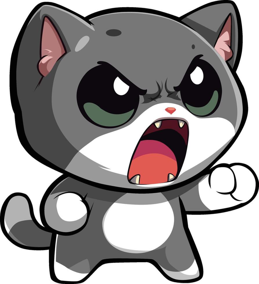angry gray cat cute vector