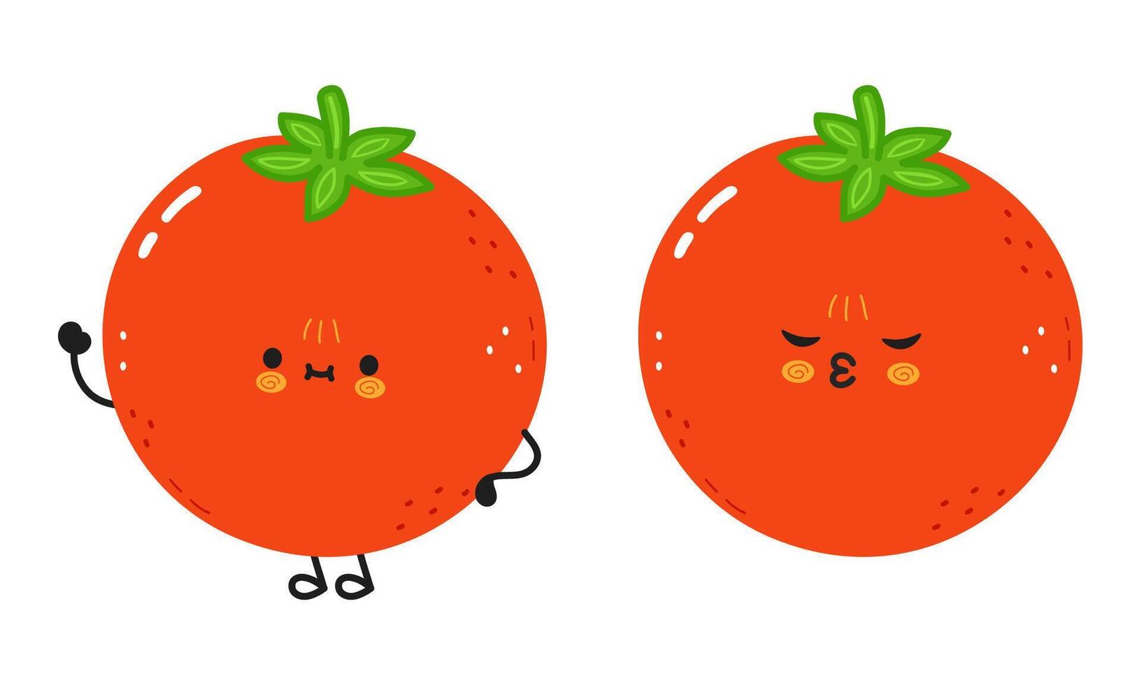A cheerful cartoon featuring two charming Tomato characters with cute expressions and a bright red color. vector