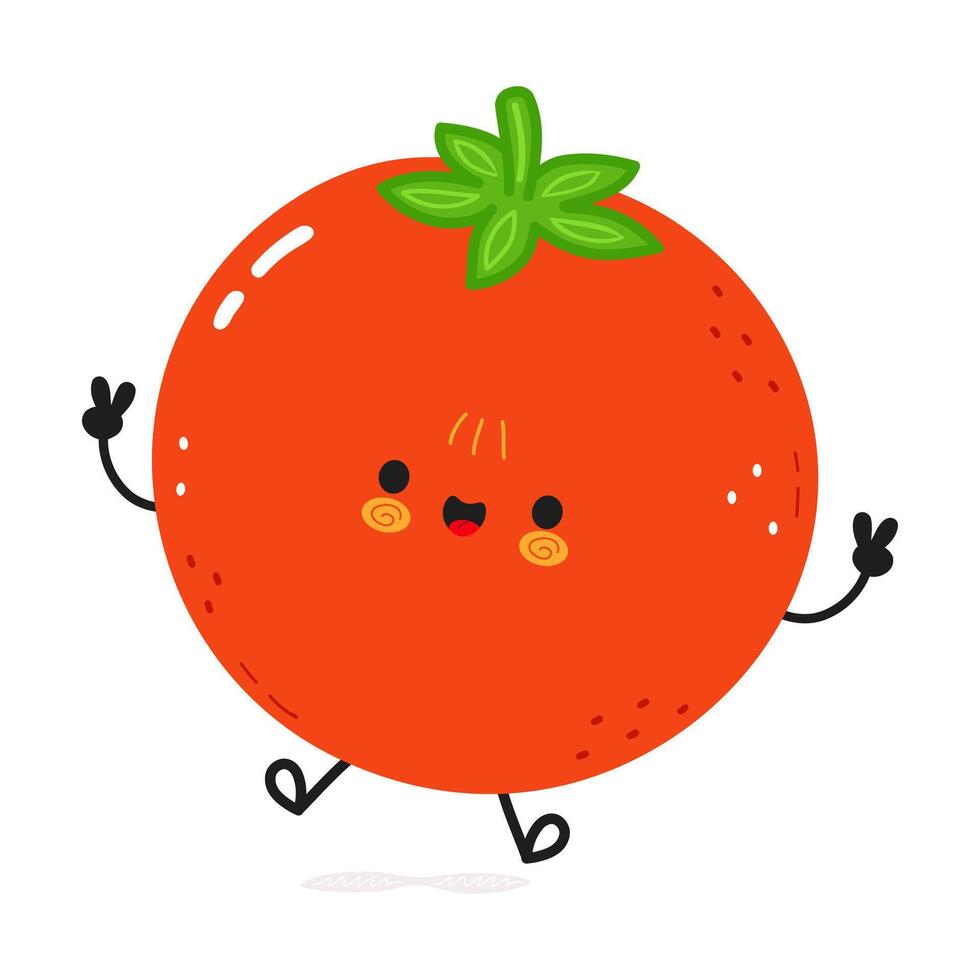 A cheerful, cartoon Tomato with a peace sign, perfect for children s designs and fun projects. vector
