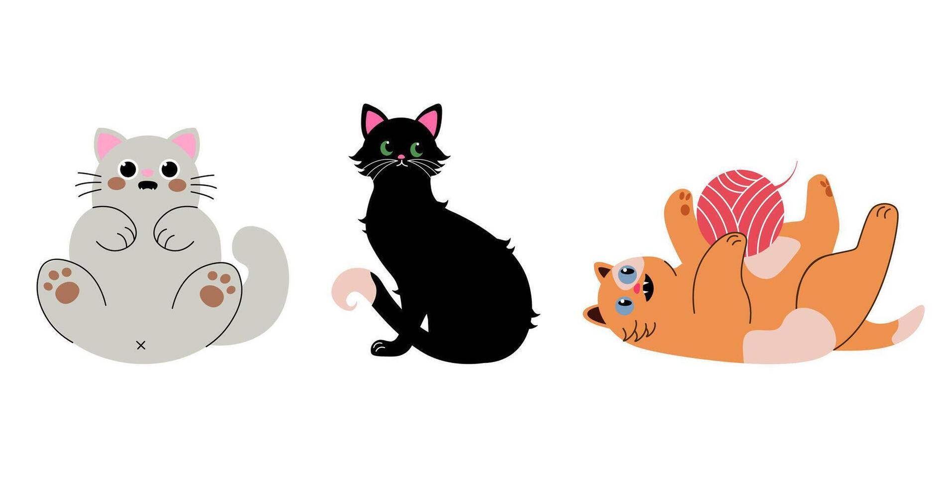 Playful flat style illustration featuring cute cats in various pose vector