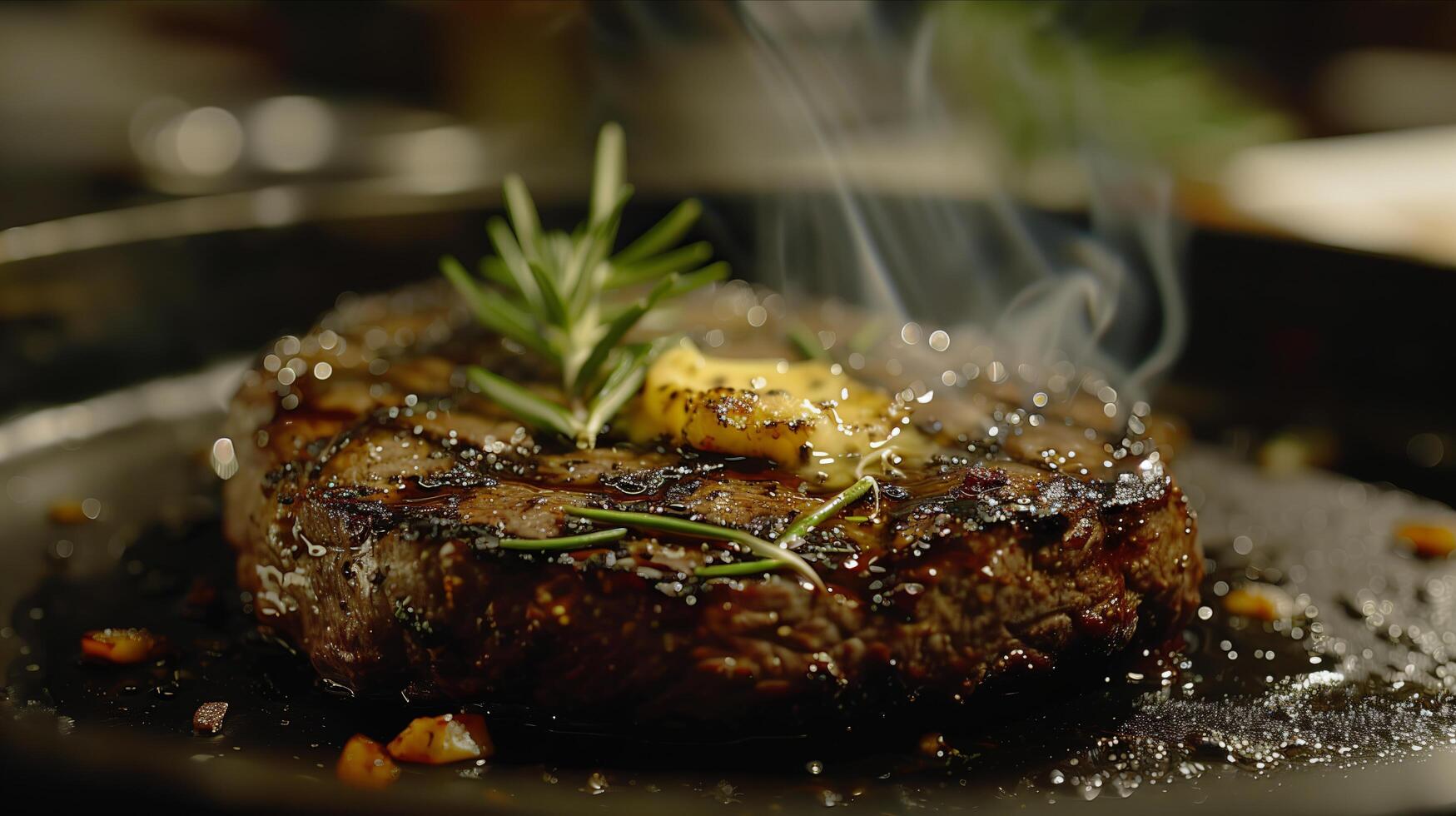 A steak is being cooked in a pan photo