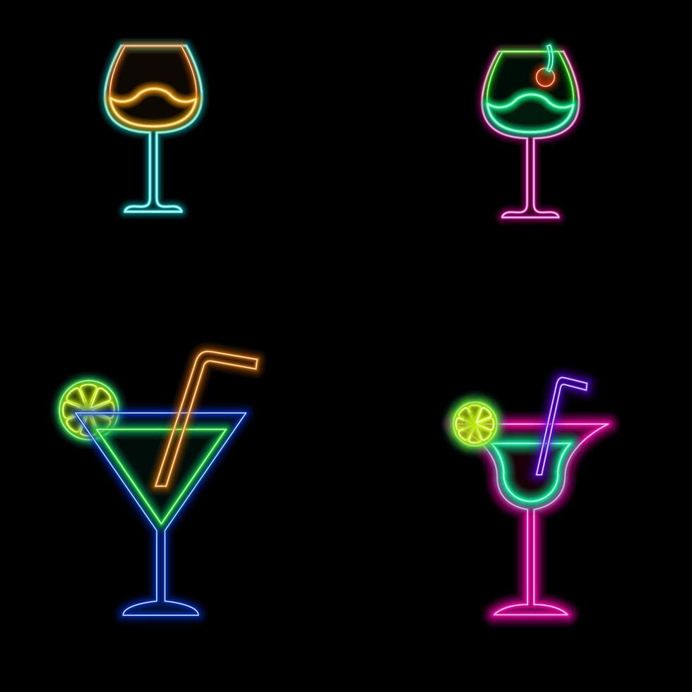 Tequila bar neon sign with bottle and glass in glass in circle frames. Bar emblem drink mexican alcohol in neon style. neon cocktails. drinks icon. vector