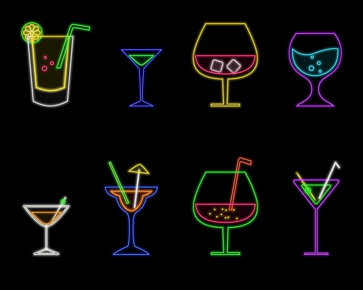 Exotic cocktails neon sign. Summer and vacation design. Night glowing neon sign, colorful billboard, banner.neon style. vector