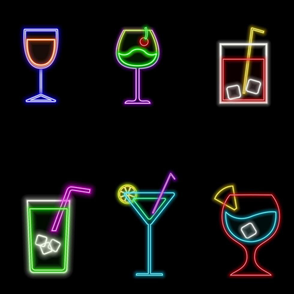 Tequila bar neon sign.Cocktails neon icon set. Cocktails collection neon signs. Mexican alcoholic drinks pub emblem in neon style vector