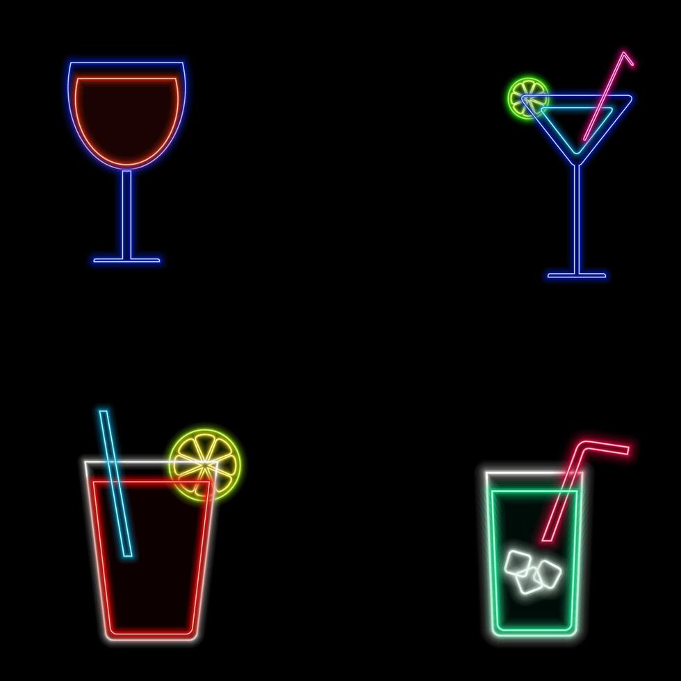 Glowing neon line Cocktail and alcohol drink icon. neon cocktails. drinks icon. neon style. vector