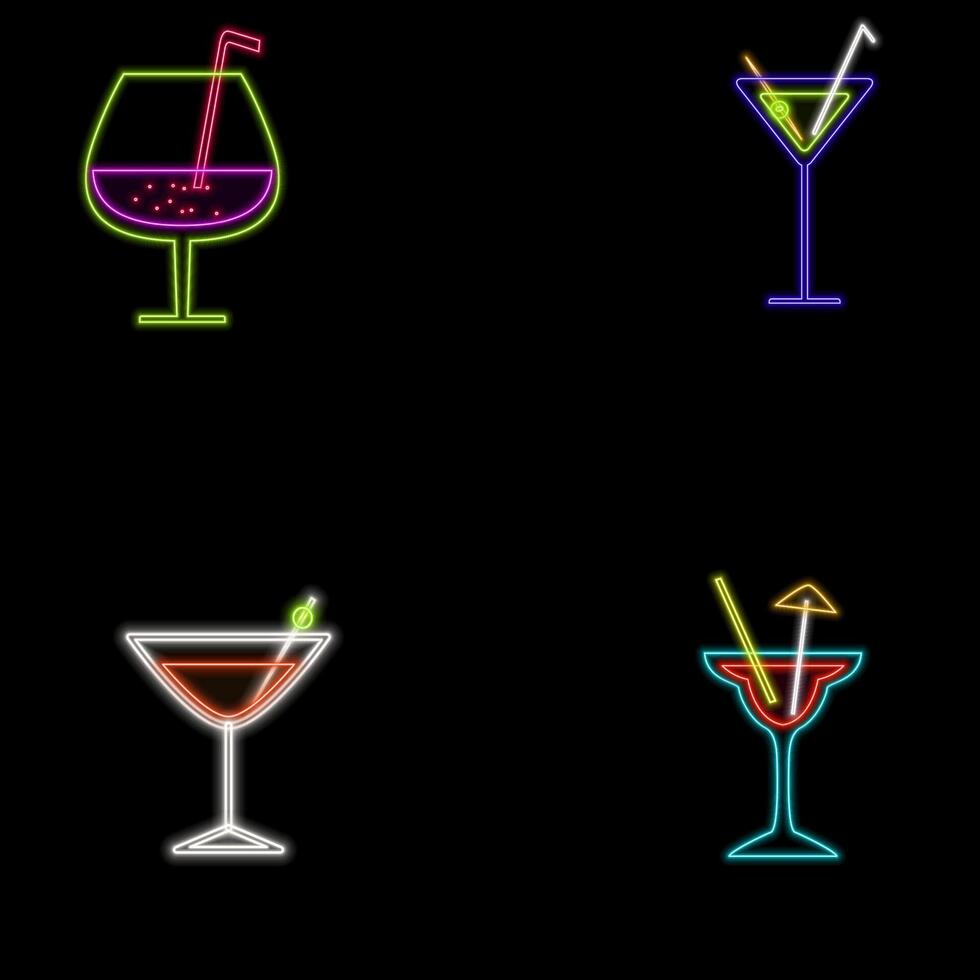 Cocktail neon icon. Bright illustration icon for mobile, web and menu design. Drink concept. neon drinks. vector