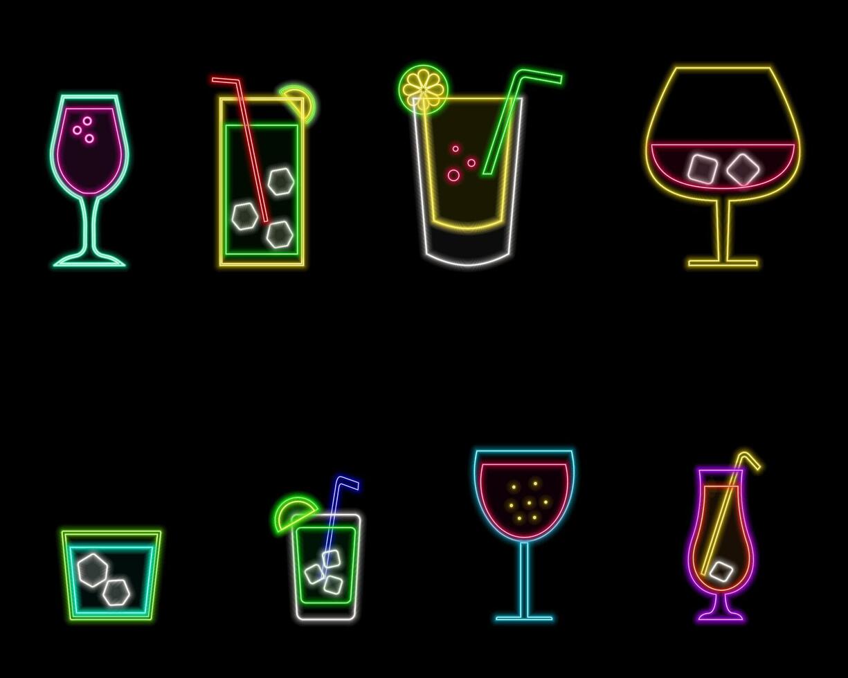 realistic isolated neon sign of cocktails for decoration and covering. drinks icons. neon style. vector