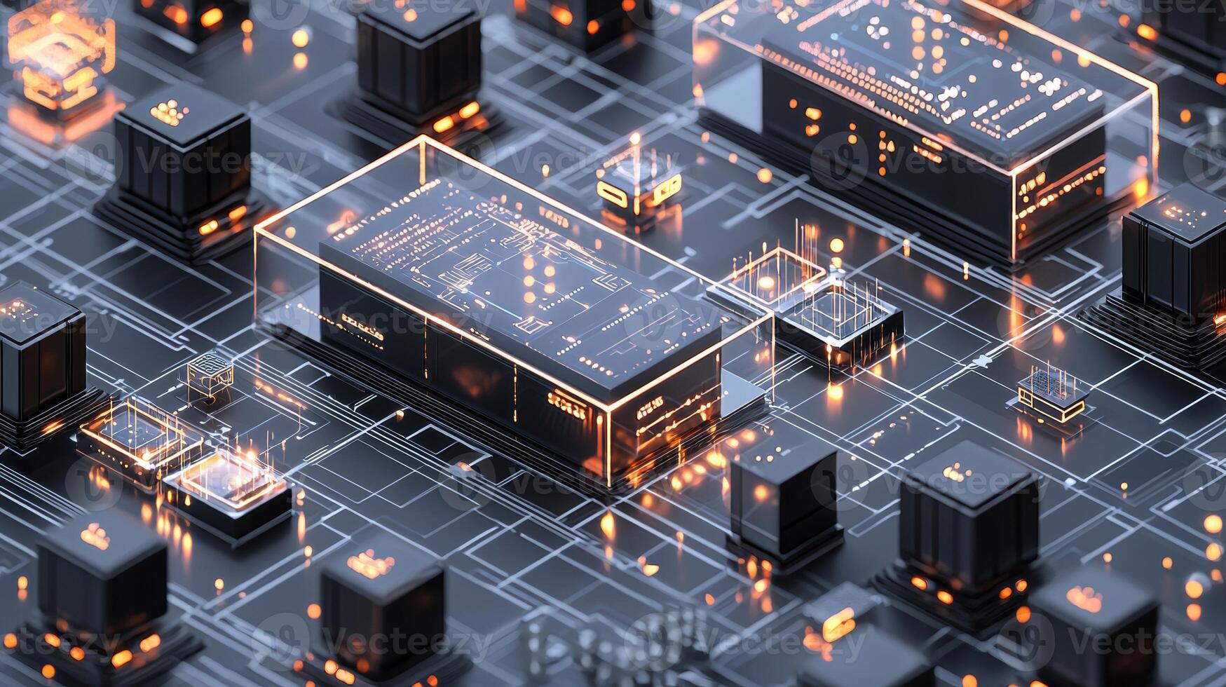 Abstract Tech Circuit Board with Glowing Components photo