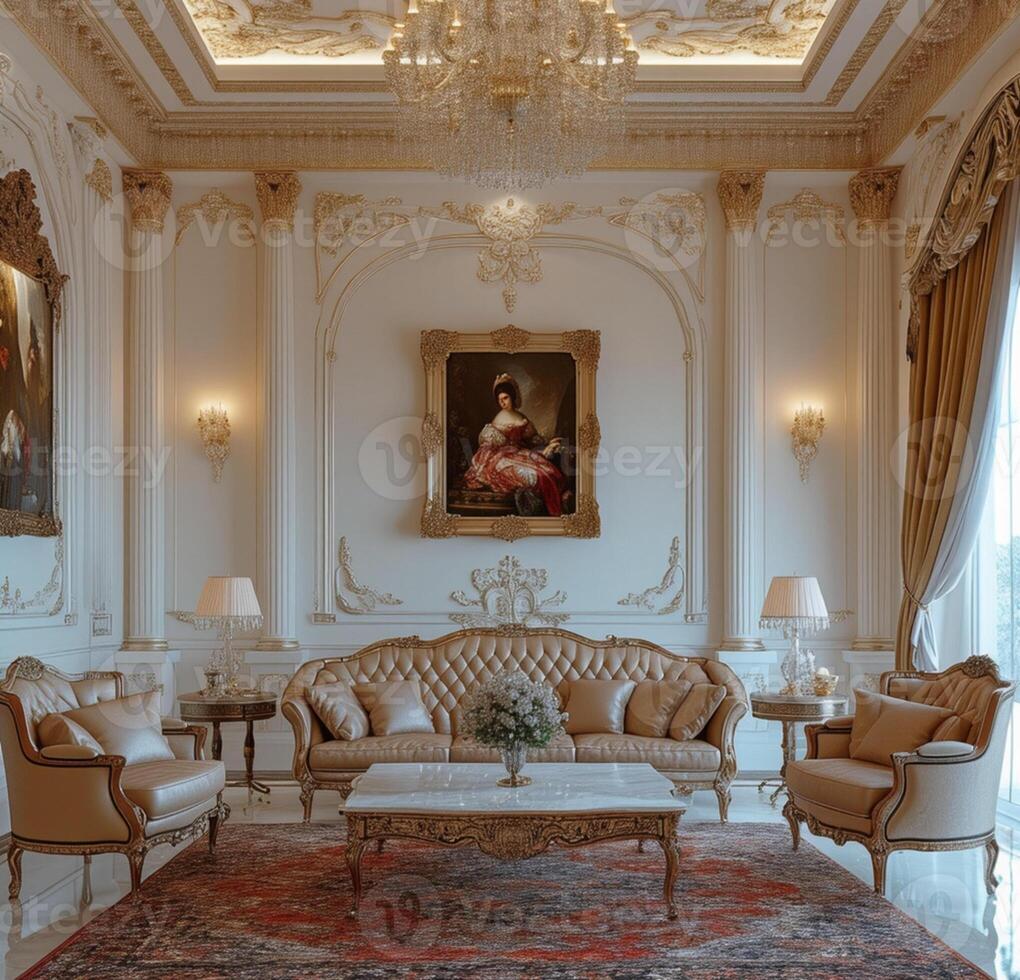 A formal living room with ornate furniture photo