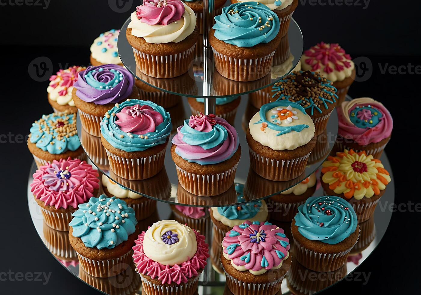 A display of cupcakes on a table photo
