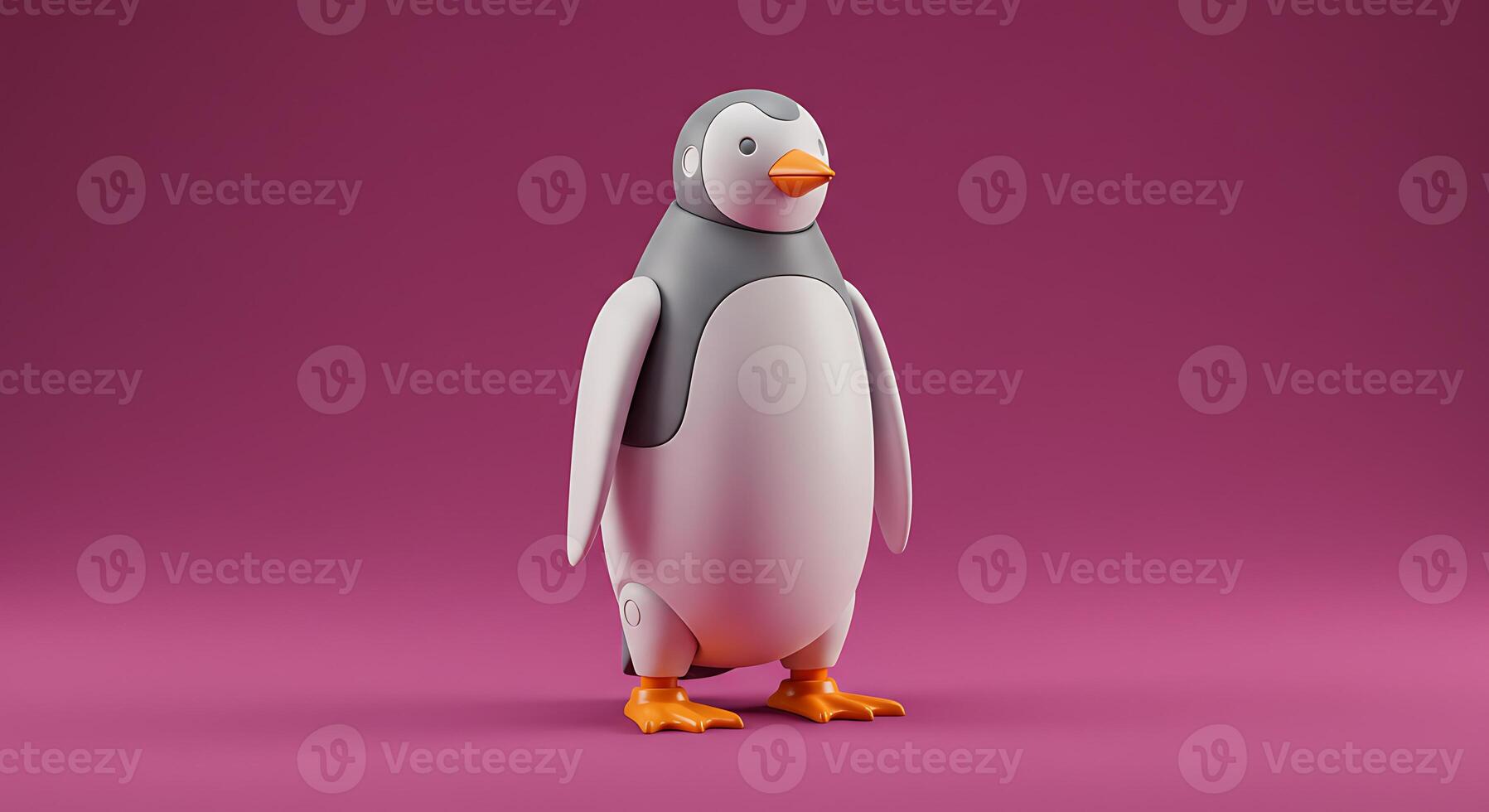 A penguin is standing on a pink background photo