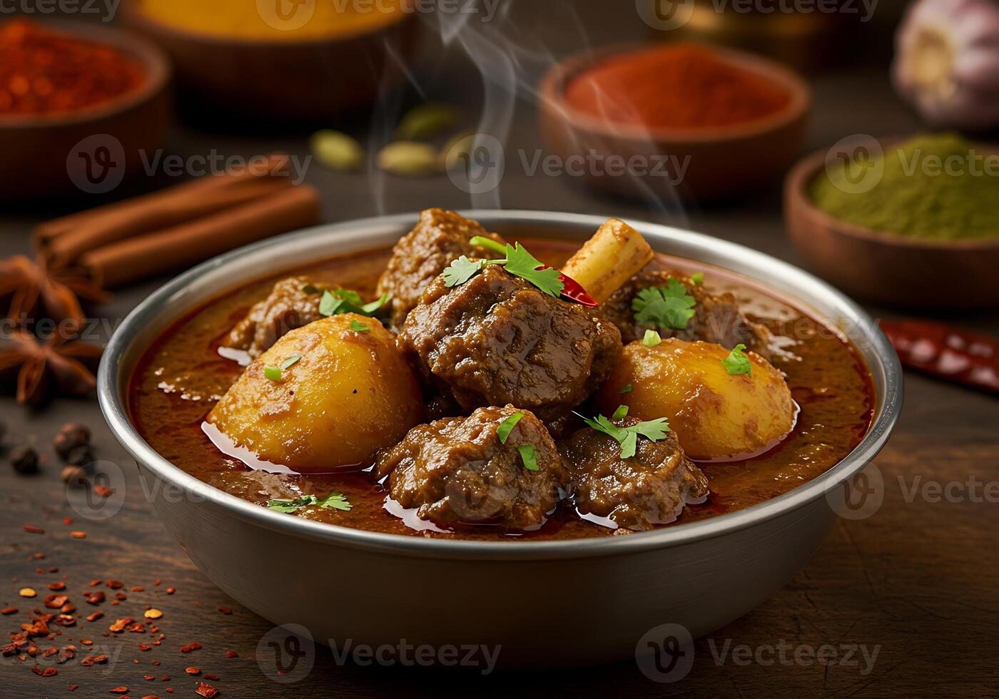Indian beef curry with potatoes and spices photo