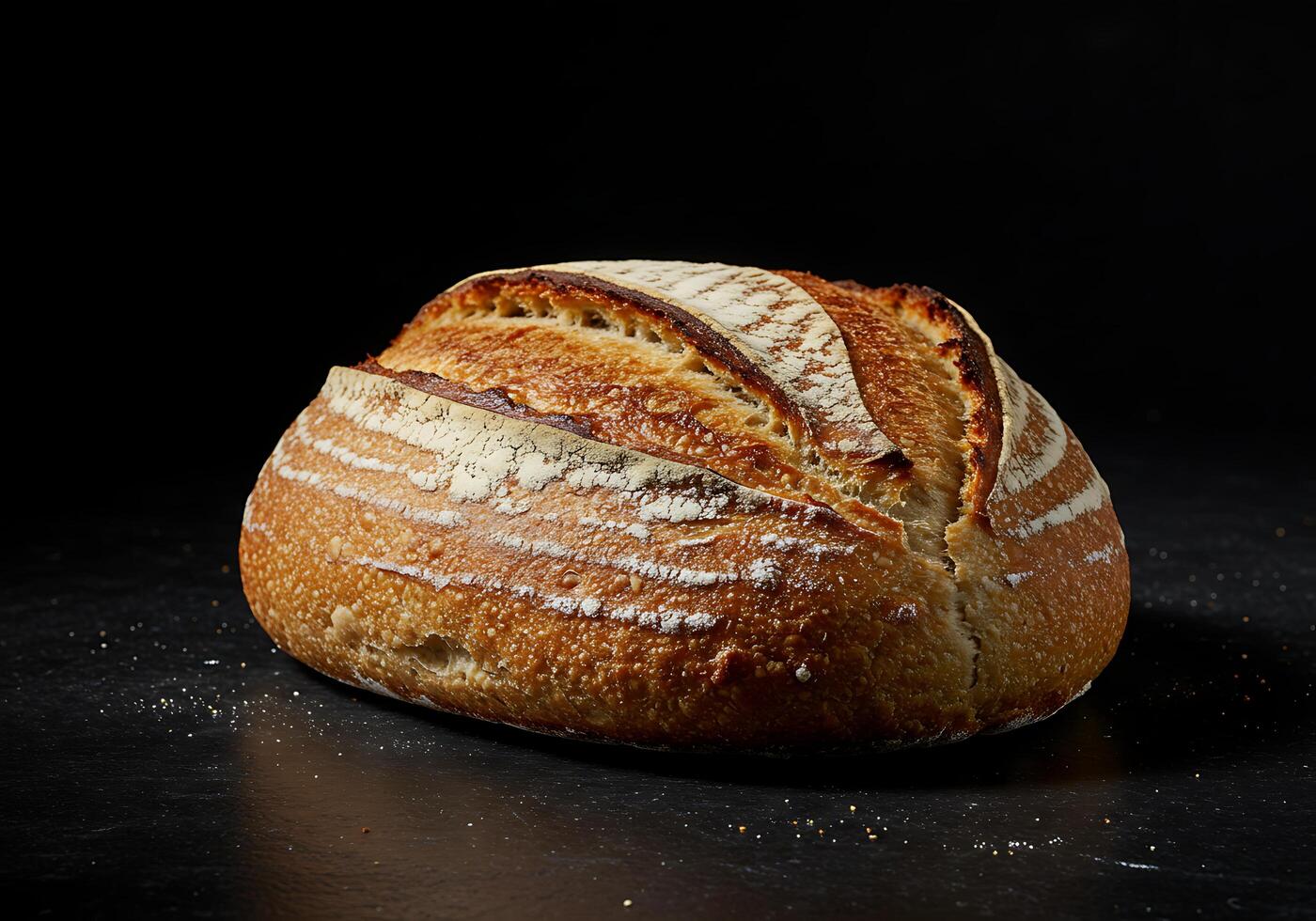 A loaf of bread sitting on a black surface photo