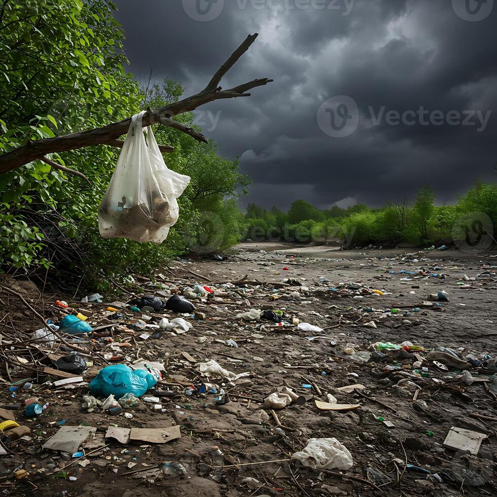 A tree branch hanging over a river photo