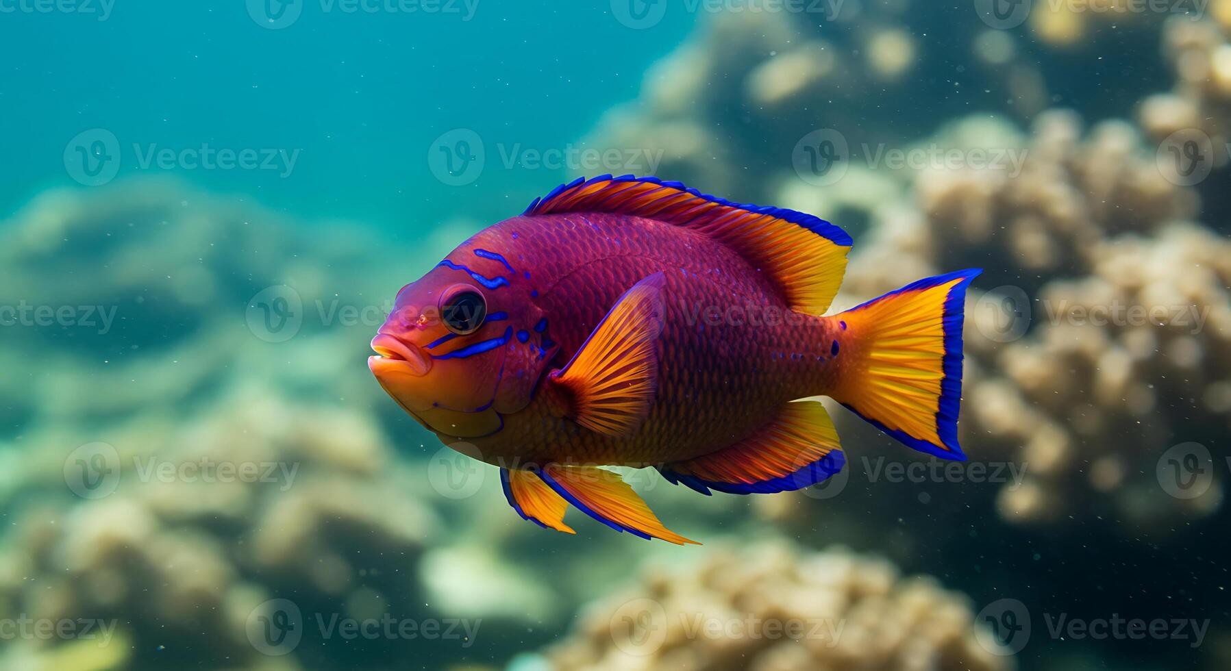A colorful fish with blue and orange stripes photo
