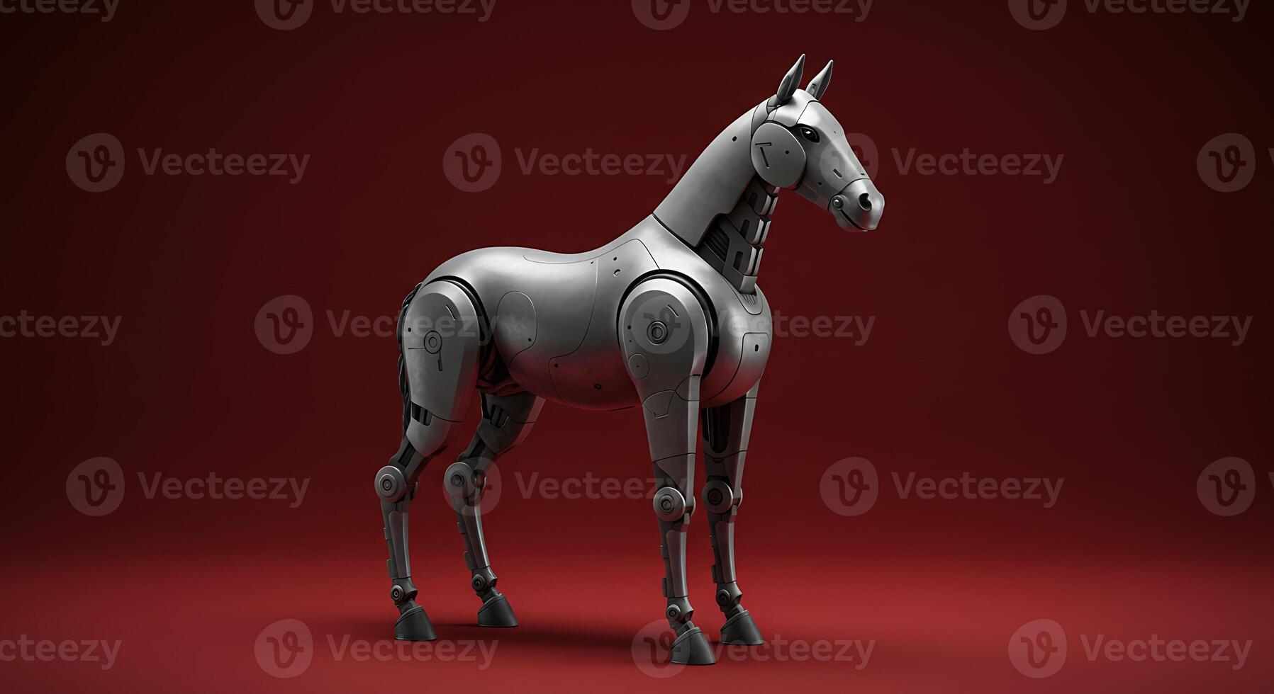 A robot horse standing on a red background photo